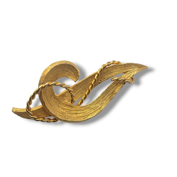 Vintage Roma Brushed Textured Gold Tone Abstract Swirl Brooch Pin Signed - Picture 1 of 8